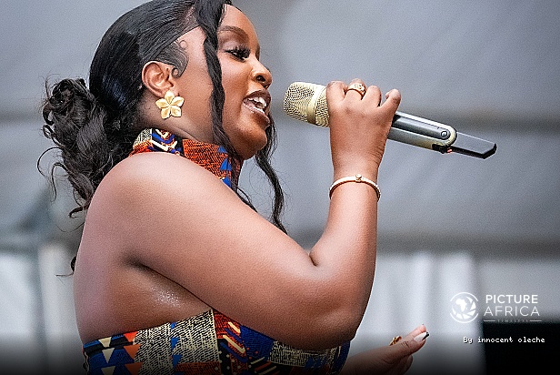 Musician Nadia Mukami performs at a fashion event in Kisumu