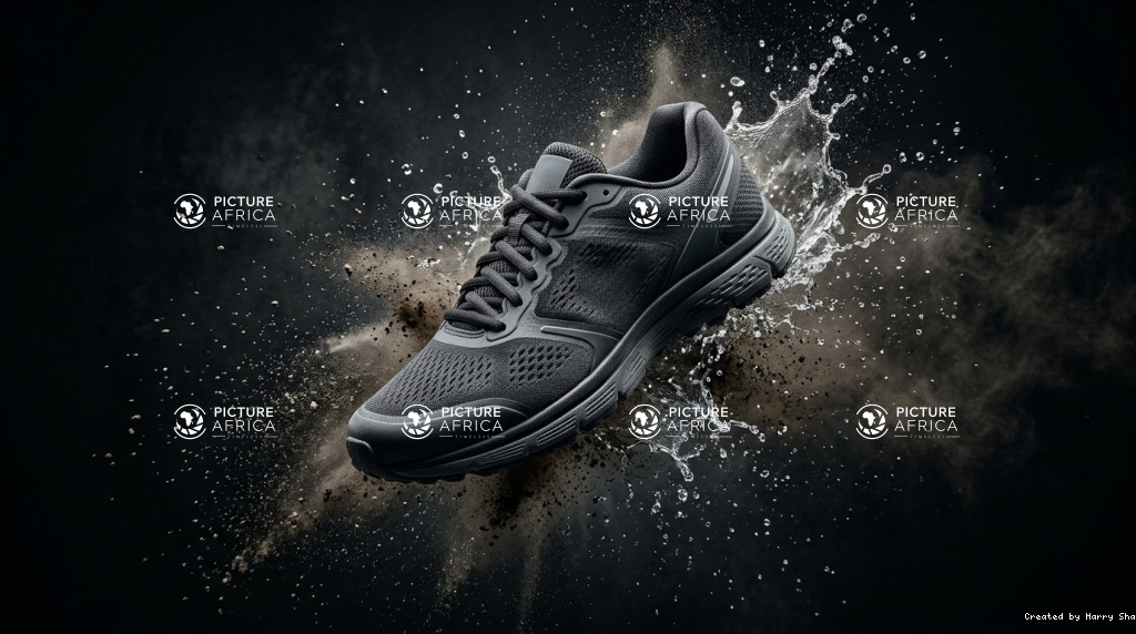 High-Performance Athletic Sneaker in Action with Water Splash and Motion Effects